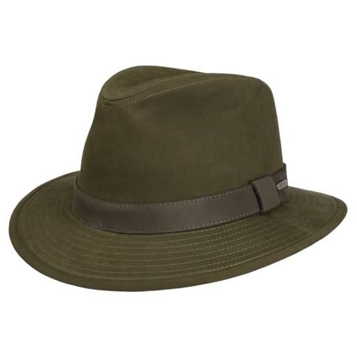 Stetson cappello di tessuto waxed traveller uomo - da sole pioggia outdoor con fodera, fascia in pelle, pelle autunno estate primavera inverno estate/inverno - l (58-59 cm) oliva