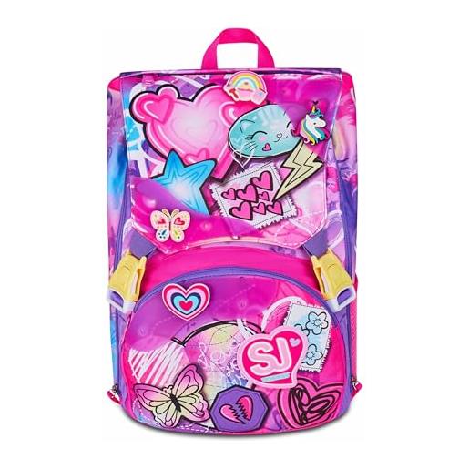 SJ GANG STYLE JAM GANG zaino scuola estensibile big, fucsia, zaino con divisorio interno, tasca superiore con patch riposizionabili, tasca per borraccia, 24 l, zaino scuola elementare, zaino bambina