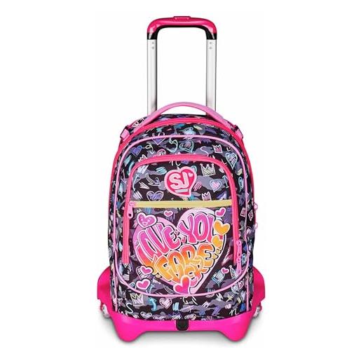 SJ GANG STYLE JAM GANG trolley scuola jack 3 ruote, multicolore, 3 in 1, zaino triplo uso con carrello sganciabile, 33 l, zaino scuola elementare, zaino bambina