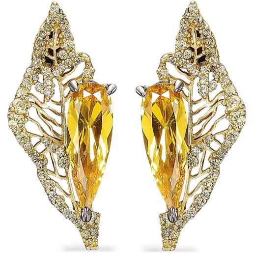 Orecchini A Goccia Carissima In Oro Giallo 9ct | Diamanti E Tourmaline Rosa E Verde, Eleganza Italiana - 3