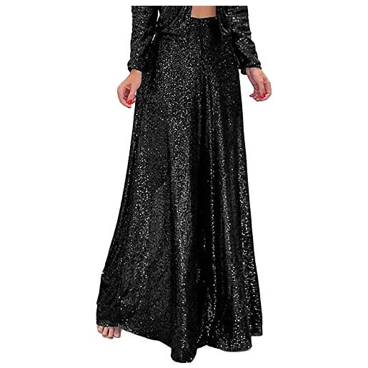 Vestito da donna in maglia corta, con paillettes e scollo a V, a maniche lunghe, elegante, da donna, abito da festa, abito lungo in raso, taglia 48, abito lungo in maglia, verde