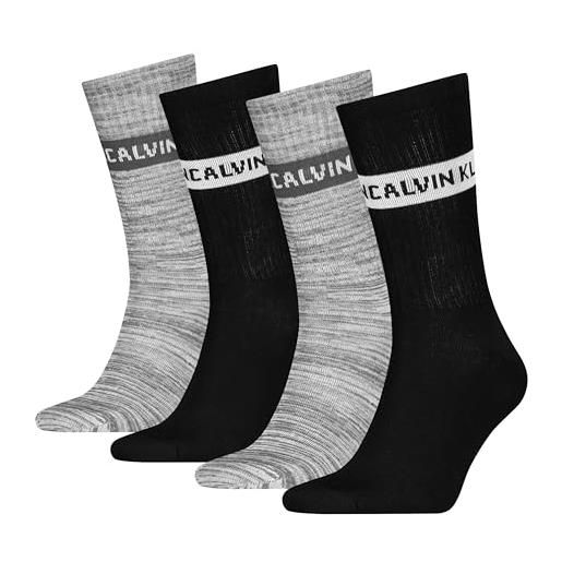 Calvin Klein giftbox stripe logo calzini crew, black/grey melange, taglia unica (pacco da 4) uomo