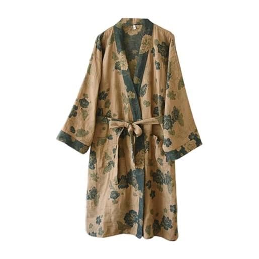 PRINCESS BRIDE elegante kimono in cotone jacquard tinto in filo, tradizionale accappatoio yukata sciolto di media lunghezza per le donne 165/88a/l (albicocca)