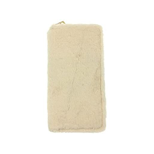 HJUGHPN portafogli da donna lunghi in pelle, invernali, in peluche, con cerniera, per cellulare, soldi, carte, grande capacità, borsetta da donna (beige)