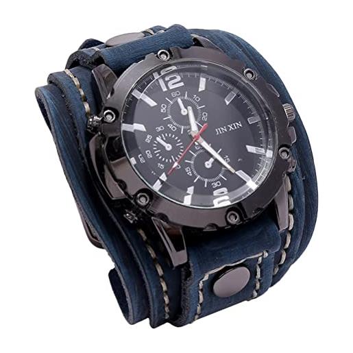 UKCOCO orologio da polso in pelle di mucca per uomo orologio da uomo cinturino regolabile quadrante grande