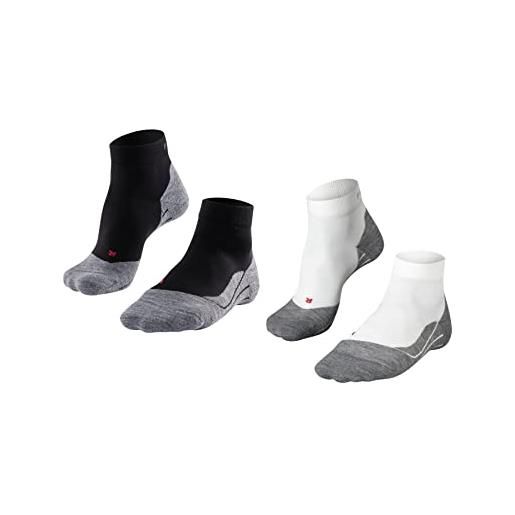FALKE ru4 endurance short multipack m sso cotone filo funzionale antivesciche confezione di 2 paia, calzini da corsa uomo, multicolore black white 0010, 39-41