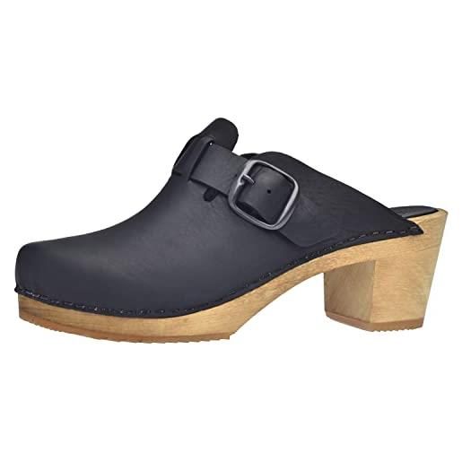 Sanita malulo | zoccoli aperti da donna | zoccoli in pelle con suola in legno | cinturino alla caviglia | prodotto originale fatto mano | nero | 40 eu