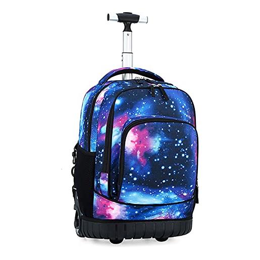 Oneyijun zainetti per studenti zaini zaino trolley zaino con ruote zaino trolley scuola media elementare unisex ragazza ragazzo cartella cartelle per la scuola 31x21x46cm (cielo stellato)
