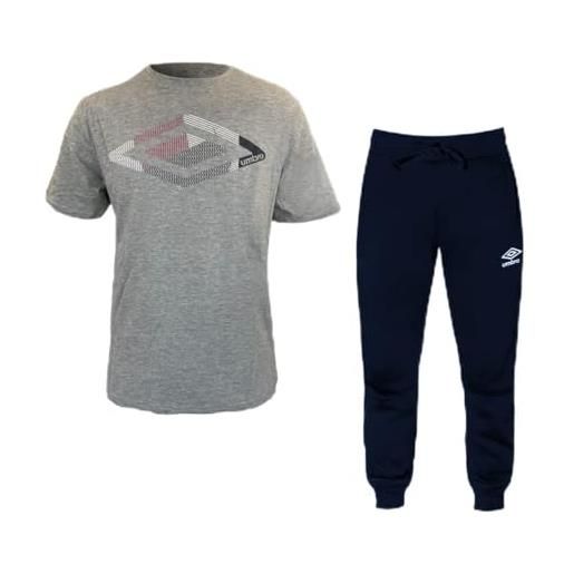 NewAge umbro tuta uomo pantalone lungo mezza manica in punto cotone art. 10280 (grigio/blu, l)