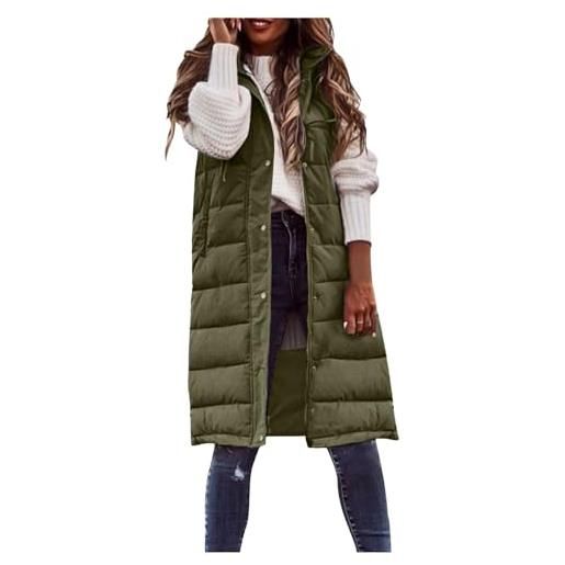 Vhersily gilet donna lungo smanicato piumino invernale con cappuccio cappotto senza maniche termico giubbotto imbottito giacca trapuntato con cerniera invernali antivento antipioggia parka jacket