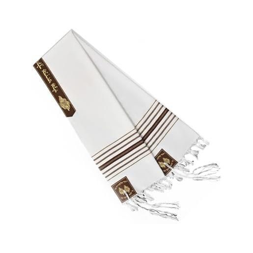 Uqezagpa tradizionale scialle da preghiera con frange di lettere ebraiche tallit per cerimonie spirituali evento religioso unisex design preghiere scialle per adulti, marrone, taglia unica
