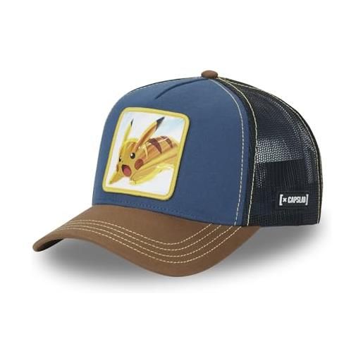 Capslab berretto uomo pokemon, berretto trucker pikachu, originale manga anime, blu/marrone, taglia unica