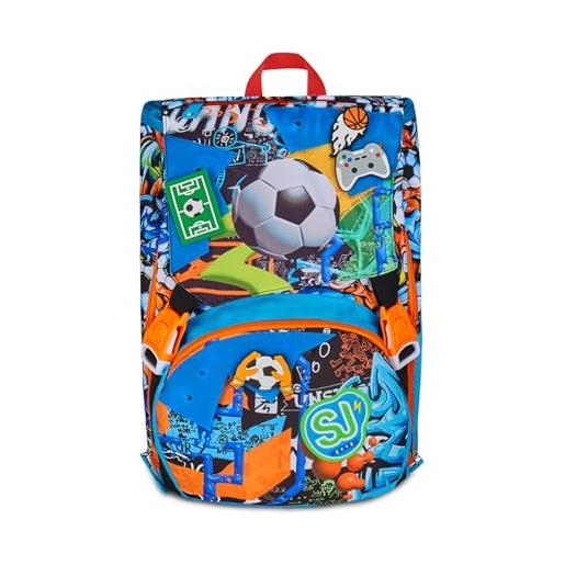 Sj gang style jam gang zaino scuola estensibile big, blu, zaino con divisorio interno, tasca superiore con patch riposizionabili, tasca per borraccia, 24 l, zaino scuola elementare, zaino bambino