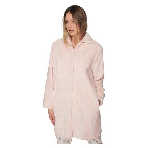 ADMAS vestaglia donna invernale in morbido coral fleece art. 57414 - effetto velluto con bottoni e tasche - calda e soffice per casa e relax - rosa (it, testo, xl, regular, regular, rosa)