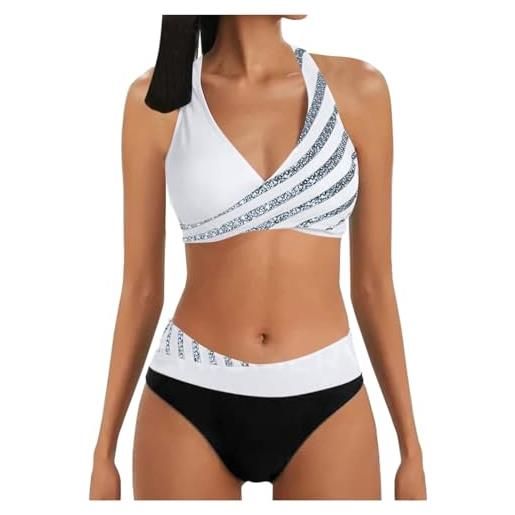 Generico costume da bagno donna due pezzi sportivo bikini con stampa (white-1, l)