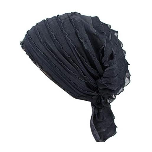 Boomly elegante berretto turbante copricapo cappellino per chemioterapia in chiffon wrap testa fascia turbante per chemio, cancro, sonno, perdita dei capelli, musulmano (nero)