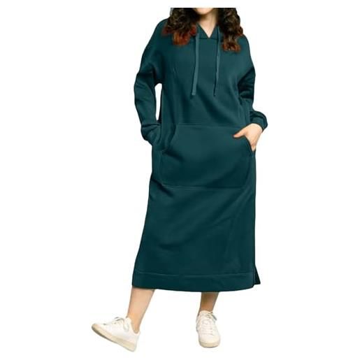 Generisch abito da donna con cappuccio, gonna lunga a maglia con fodera in pile, grandi tasche, casual, alla moda, per l'inverno, gn1, 5xl