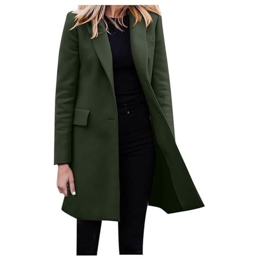 TRIGLICOLEUM blazer, giacca da donna elegante, di grandi dimensioni, a maniche lunghe, tinta unita, per lavoro, autunno, inverno, blazer aperto, per ufficio, #01 verde militare. , s