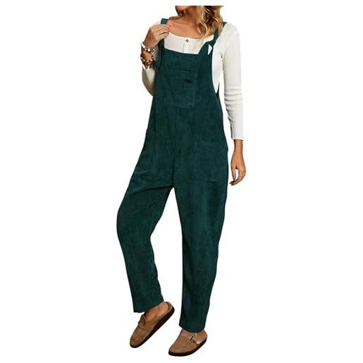 shownicer salopette di velluto a coste donna casuale senza maniche tute larghe casual tinta unita pantaloni lunghi con tasche a verde scuro xl