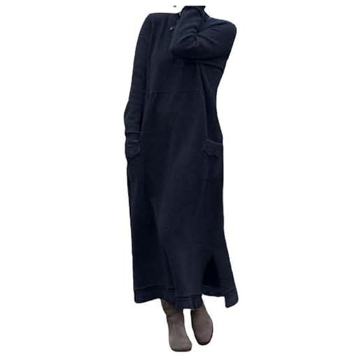 DSAoTeng, abito lungo da donna a maniche lunghe, maxi, in maglia, pullover lungo, casual, elegante, vestibilità sciolta, girocollo, dettaglio in pizzo, maglione da abito per eventi autunnali e