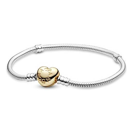 PANDORA icons bracciale in argento con chiusura a forma di cuore placcata in oro 14k, 18