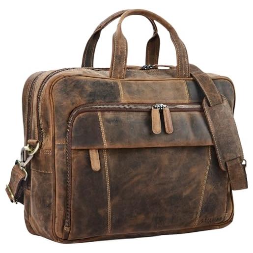 STILORD 'jaron' borsa lavoro uomo in vera pelle portadocumenti vintage borsa porta computer 15,6 pollici cartella ventiquattrore con tracolla, colore: marrone medio