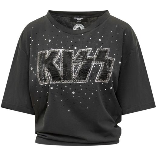 DSQUARED2 x kiss t-shirt con strass - nero