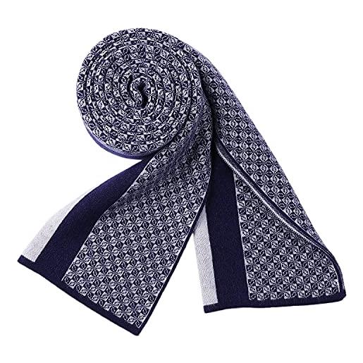 WANYING uomo 6% lana sciarpa lavorata a maglia sciarpa di lana calda morbida per autunno inverno casual business semplice chic gentleman 180 × 30 cm - a quadri piccolo blu scuro & bianco