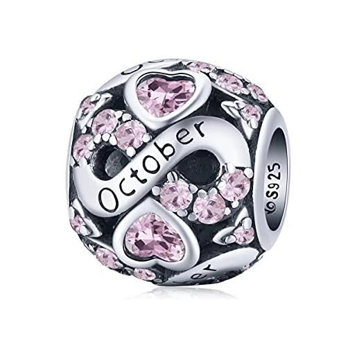 ShiYu ottobre birthstone charms 925 sterling silver love heart charm bead adatta per pandora bracciale charm con cubic zirconia