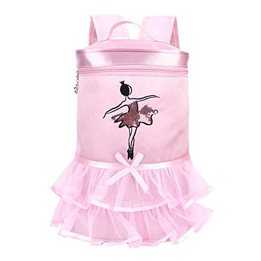 SUNGOOYUE borsa da ballo per balletto per bambini, ricamo fiocco a nastro abbinato a chiffon, zaino in raso per bambini borsa a tracolla con paillettes per ragazza ballerina per 2-8 anni (rosa)