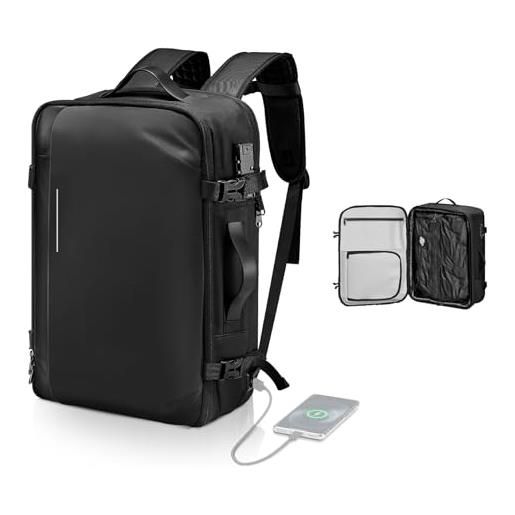 VEVOR zaino da viaggio sottovuoto, 65l zaino da viaggio espandibile con chiusura sottovuoto e compressione, con lucchetto approvato tsa, scomparti tasche, bagaglio a mano resistente all'acqua, nero