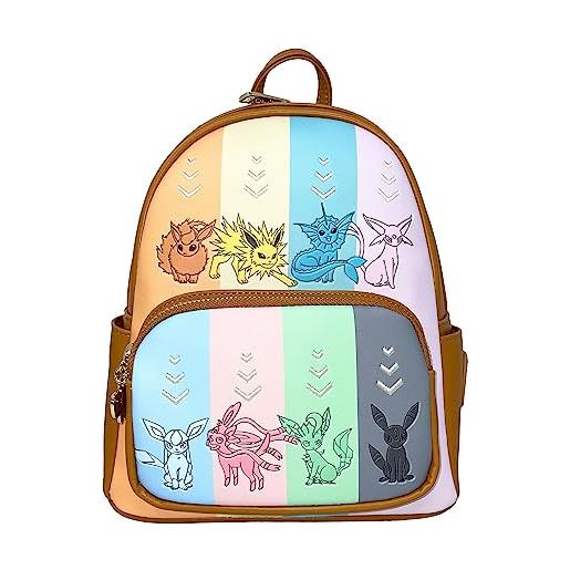 Loungefly pokemon eeveelutions - borsa a tracolla da donna con doppia tracolla, marrone