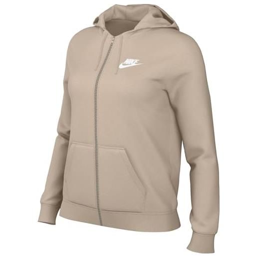 Nike w nsw club flc fz std felpa con cappuccio con cerniera completa ls top, sanddrift/bianco, l donna