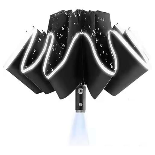 Gissed ombrello automatico reversibile con luce led, 10 aste antivento e protezione uv50+