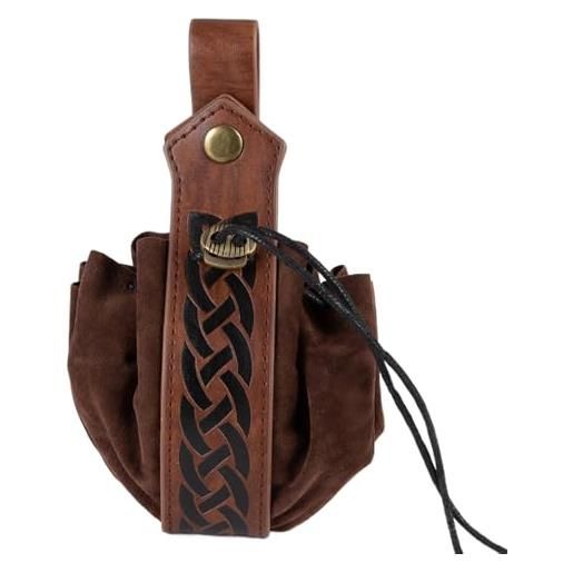 Generico pocket vīking medieval vīking - portafoglio retrò, borsa in pelle imitazione, borsa a corda con motivo stampato, accessorio per costume gn e cosplay con dadi o oggetti da palco