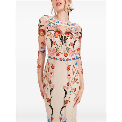 Temperley London abito toledo a maniche lunghe con ricamo a fiori - toni neutri