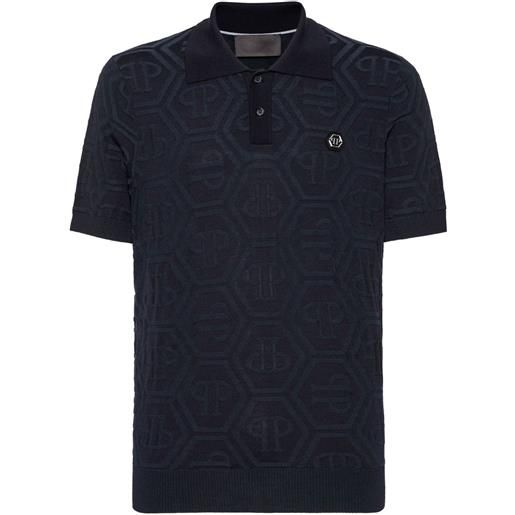 Philipp Plein polo con monogramma jacquard - blu