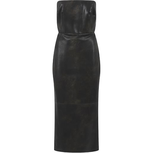 Alex Perry abito midi in pelle senza spalline - marrone