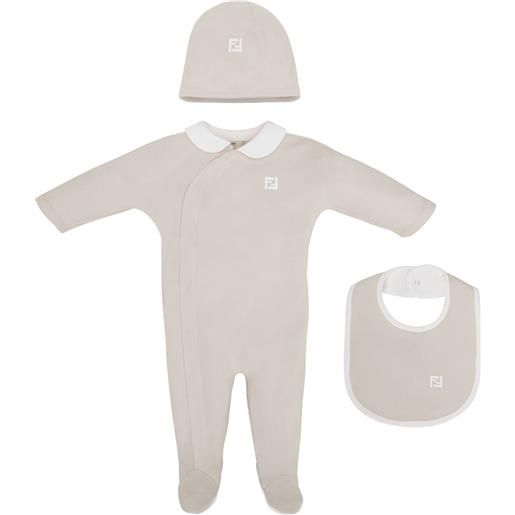 Fendi Kids "set tutina, bavaglino e berretto con ricamo" - toni neutri
