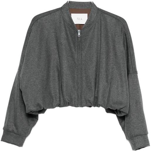 Tela bomber crop in flanella - grigio