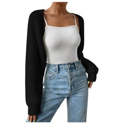 MODSGUE cardigan da donna super cropped a maniche lunghe, bolero top, giacca aperta sul davanti, giacca corta aderente basic crop blazer shrug estiva da donna, nero , m