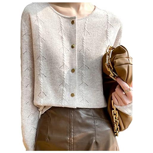 Bciopll 100% vera lana maglieria cardigan donna primavera inverno cerniera manica piena maglioni delle signore giacche di lana khaki m