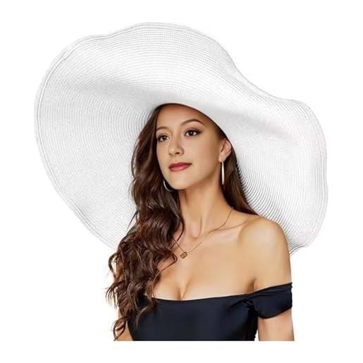 JDYaoYing cappello di paglia da spiaggia oversize per le donne pieghevole grande cappello di paglia cappello con visiera grande cappello di paglia a tesa larga, bianco, 6