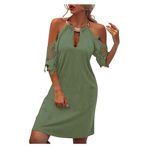 Wwan abito estivo, sexy, tinta unita, sexy, estivo, con maniche corte, senza spalline, elegante, verde, l
