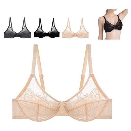 Generic hilaine - reggiseno minimiser hilaine minimizer per grandi busti da donna, con copertura completa, morbida, sexy, in pizzo, beige, 6xl