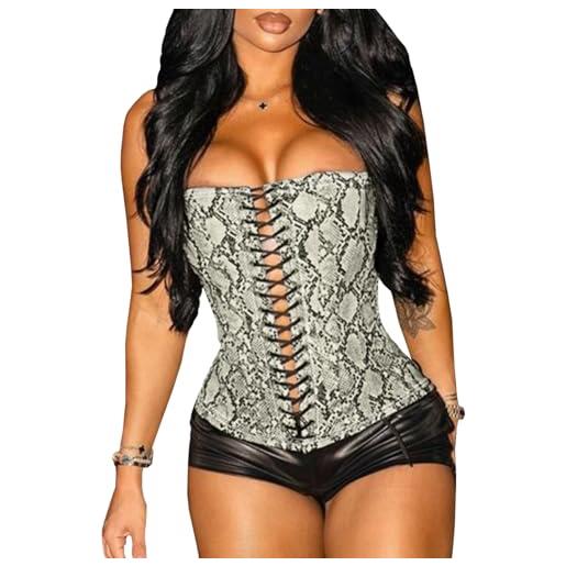 TACSTRUN sexy in pelle corsetto top tubo senza spalline pizzo stampato bustier corsetto top gilet, nero, s