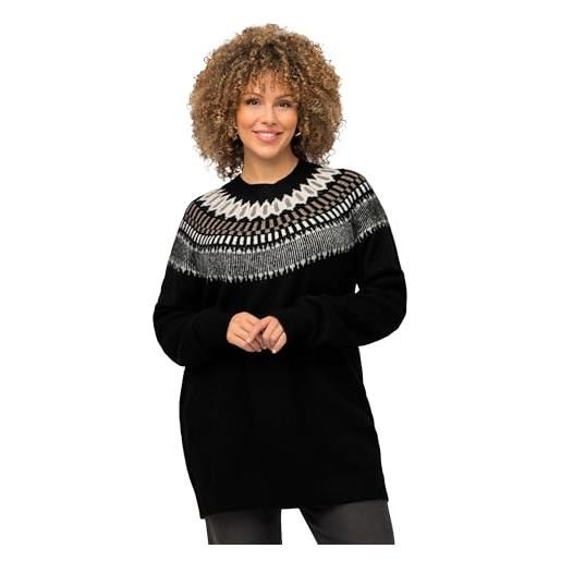 Ulla Popken maglione norvegese da donna, taglie forti, taglie forti, girocollo, maniche lunghe, morbida maglia fine 824410, nero , 60/62
