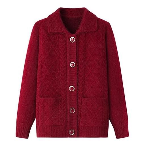 Generico cardigan donna elegante, maglione peloso per donna di mezza età e anziana cardigan per vecchia signora manica lunga collo con revers bottoni giacca maglione autunno inverno caldo pile top cappotto d