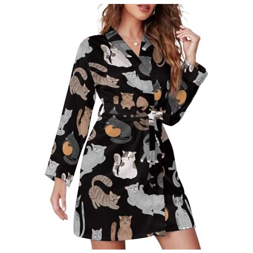 Novastar accappatoio corto da donna a maniche lunghe - accappatoio delicato con cintura di gatto carino cartone animato, stile 19, s