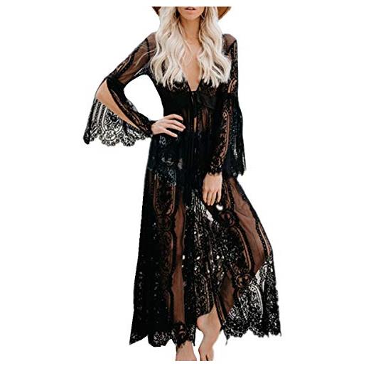 Kaftano Donna Lungo Da Spiaggia – Pareo Copricostume Leggero, Copribikini Elegante, Colore Blu